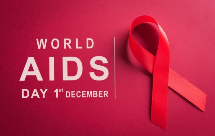 Closeup,Red,Ribbon,Hiv,,World,Aids,Day,Awareness,Ribbon,And